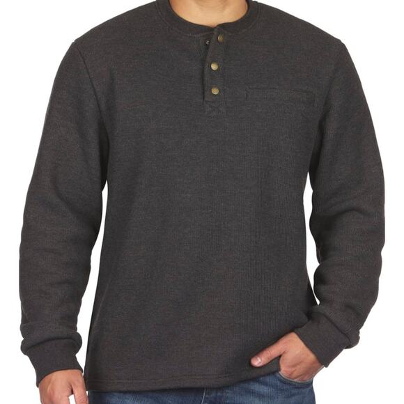 Coleman dark gray waffle knit Sherpa lined Henley shirt sweatshirt size large - Picture 1 of 11